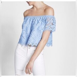 Express Light Blue Lace Off-Shoulder Blouse